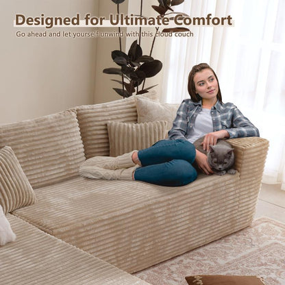 CAODOC Boneless Cloud Sectional L-Shaped Sofa with Comfy round Chaise, Oversized Lounge Chair, Plush Cushions, Fully Assembled, Minimalist Modular Design