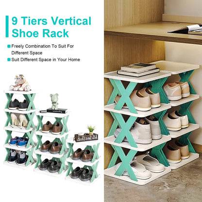 9 Tiers Shoe Rack Organizer, 9 Pairs of Shoes Narrow Entryway Shoe Rack Plastic Vertical Shoe Storage Organizer Space Saving Free Standing Shoes Storage Shelf Closet Hallway, Orange