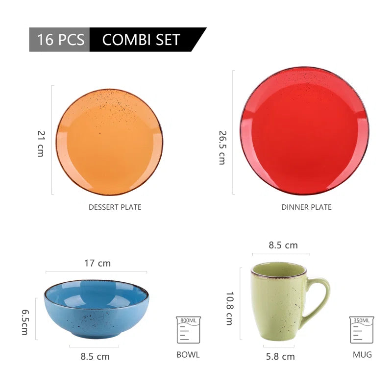 Joyfulworld Aagman 16-Piece Stoneware Dinnerware Set for 4 | Dishwasher Safe