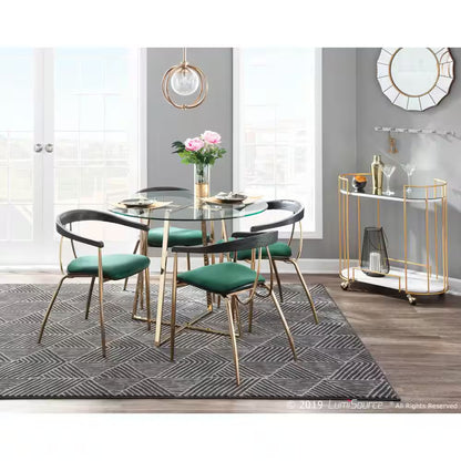 Vanessa Gold and Green Velvet Dining Chair with Black Wood Accent (Set of 2)