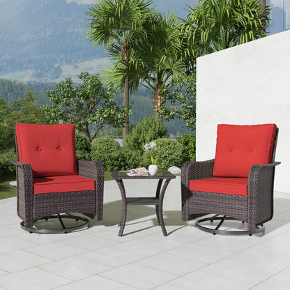 3-Piece Patio Furniture Set with Swivel Rocking Chairs & Table – Outdoor Rattan Porch Lounge Set