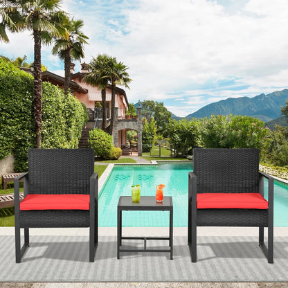 Patio Furniture Sets 3 Piece Outdoor Bistro Set Wicker Patio Chairs Rattan Outdoor Furniture for Backyard Porch Poolside Lawn,Red Cushion