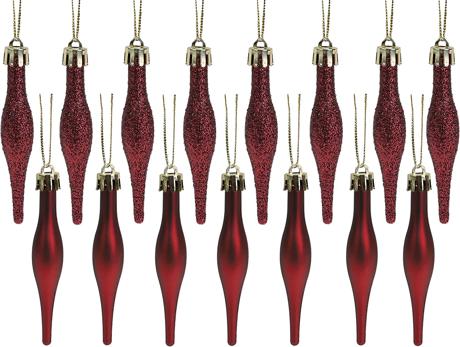 ® Set of 15 Matte and Glitter Droplet Baubles - 8.5 cm Christmas Ornaments in Rioja Red