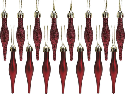 ® Set of 15 Matte and Glitter Droplet Baubles - 8.5 cm Christmas Ornaments in Rioja Red