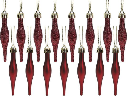 ® Set of 15 Matte and Glitter Droplet Baubles - 8.5 cm Christmas Ornaments in Rioja Red
