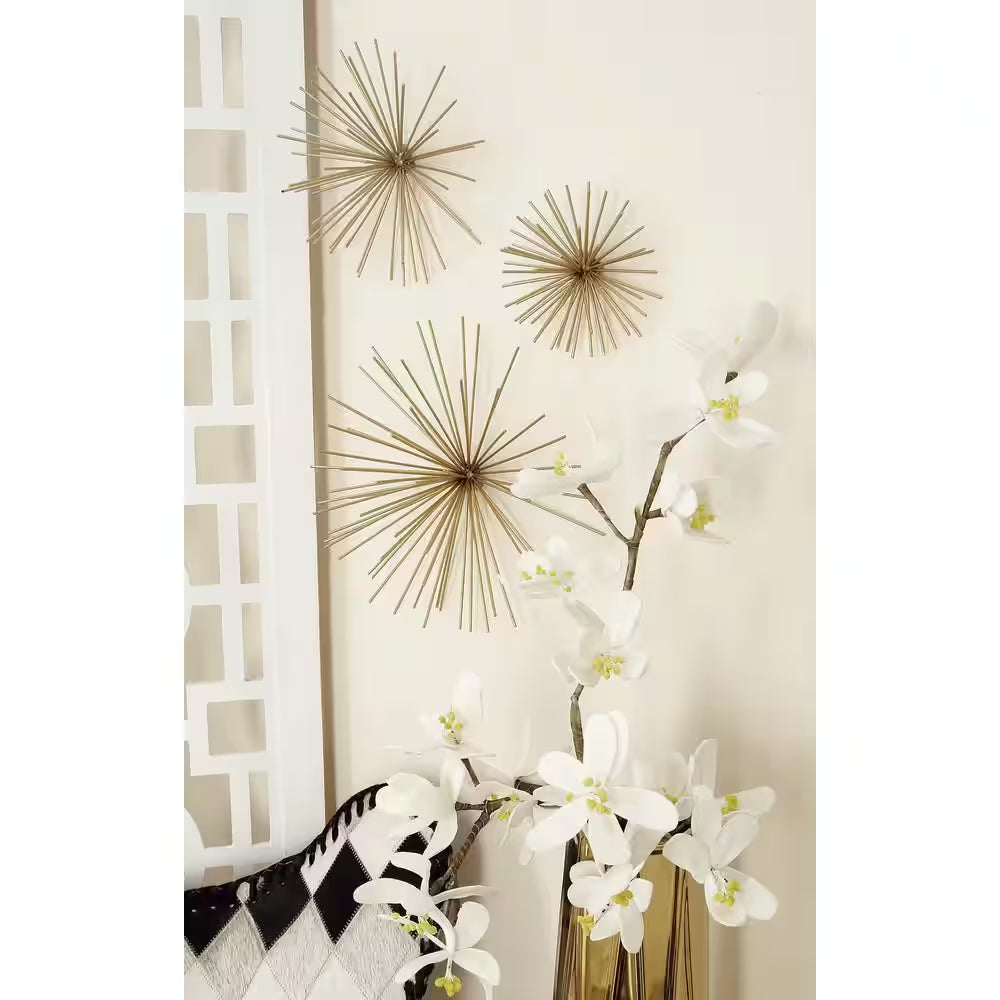 Gold Metal 3D Starburst Wall Decor Set of 3 | Modern Home Accent | Joyfulworld 