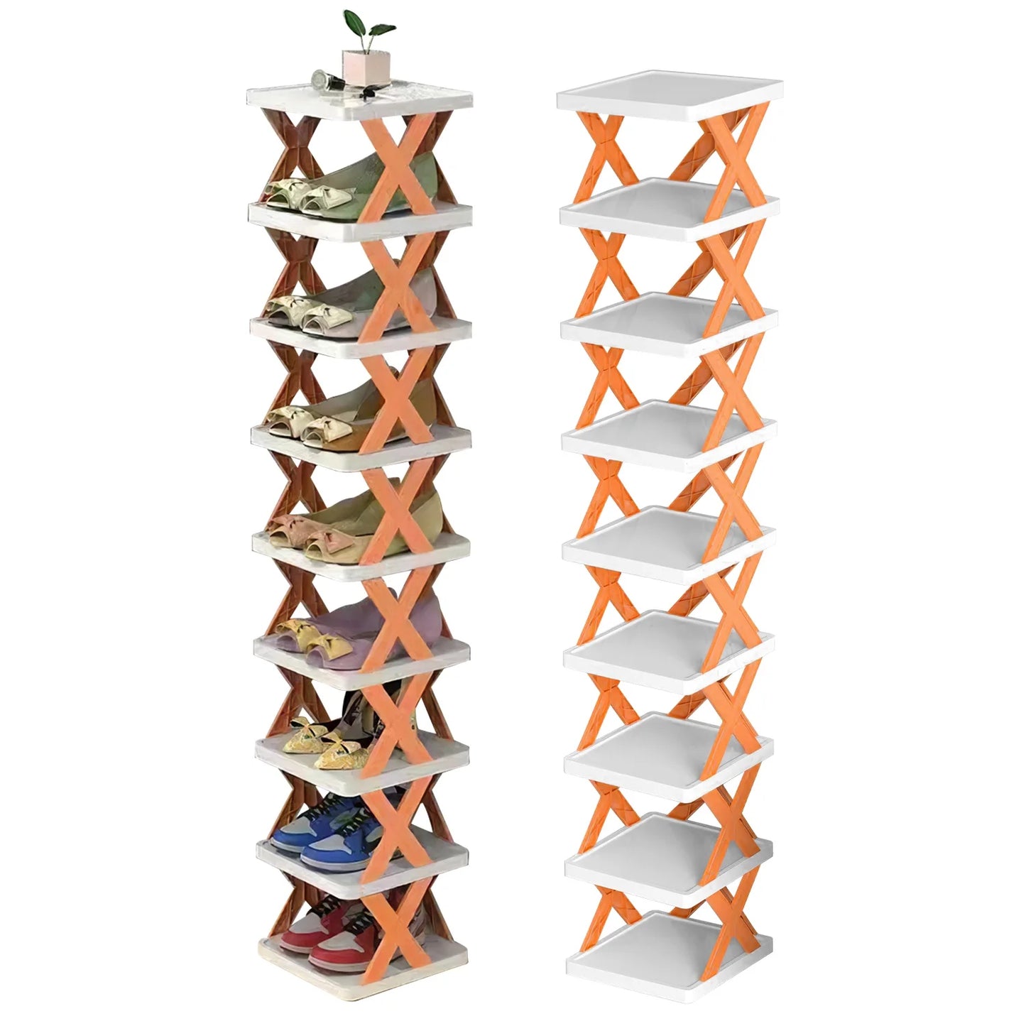 9 Tiers Shoe Rack Organizer, 9 Pairs of Shoes Narrow Entryway Shoe Rack Plastic Vertical Shoe Storage Organizer Space Saving Free Standing Shoes Storage Shelf Closet Hallway, Orange