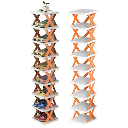 9 Tiers Shoe Rack Organizer, 9 Pairs of Shoes Narrow Entryway Shoe Rack Plastic Vertical Shoe Storage Organizer Space Saving Free Standing Shoes Storage Shelf Closet Hallway, Orange