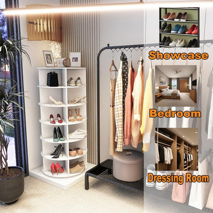 6 Tiers Revolving Free Standing Shoe Storage Organizer,360° Wood Rotating Shoe Rack,Storage Rack Cabinet Tower for Entryway Living Room Hallway,Bedroom/Living Room Furniture,Indoor Furniture